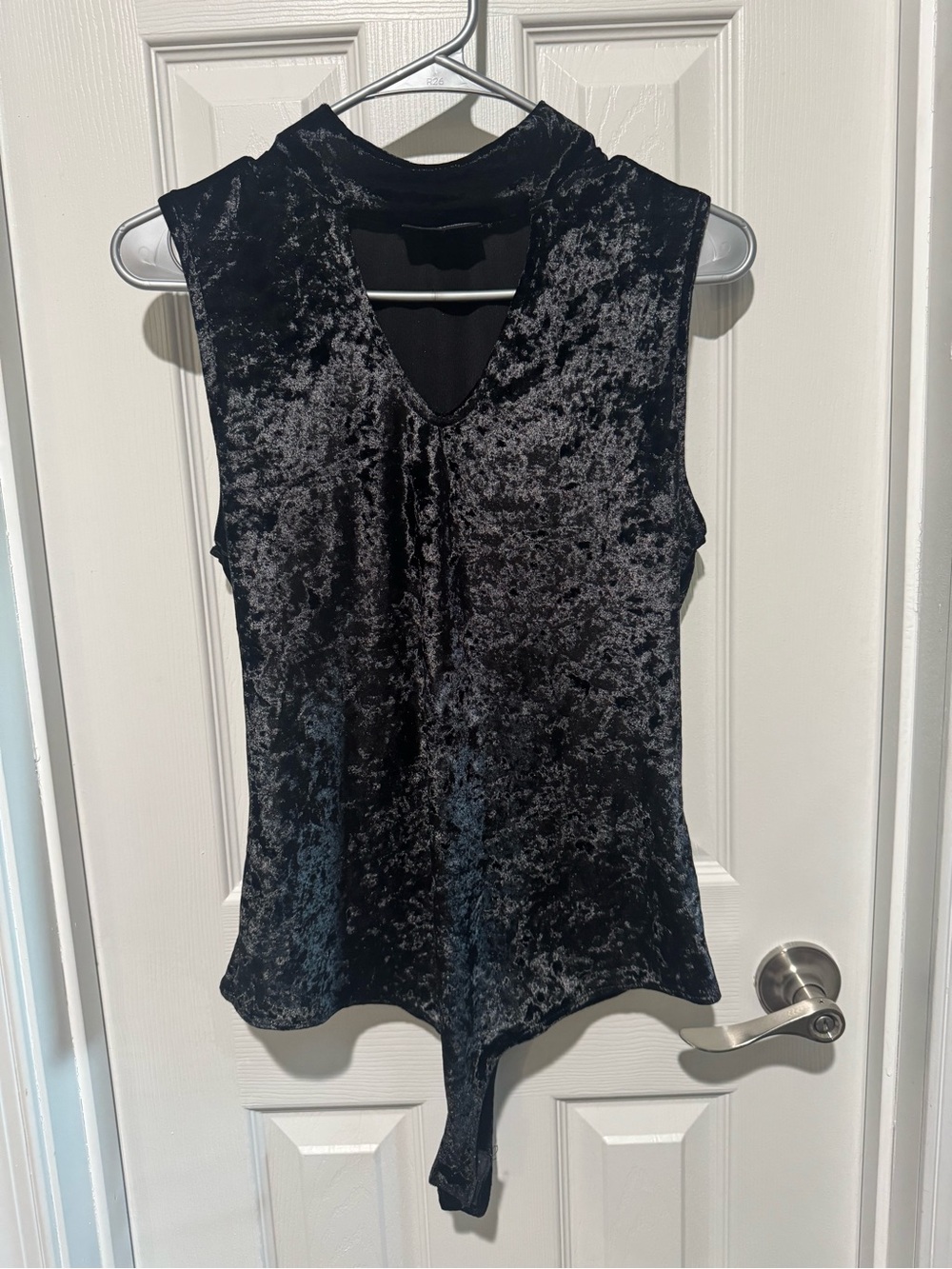 New York & Company Black Crushed Velvet Sleeveless Bodysuit